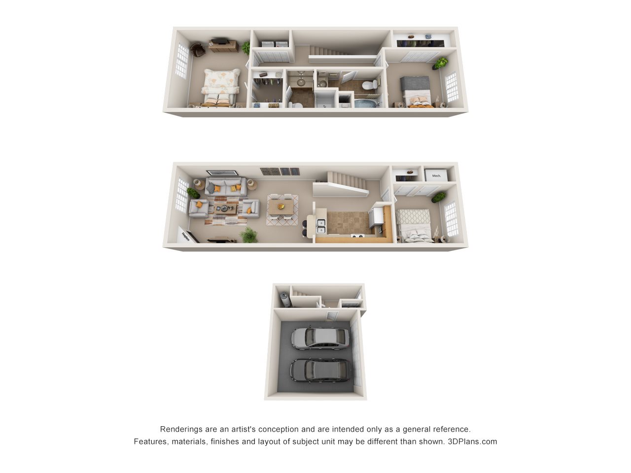 3 Bed - 2 Bath Spruce Bedroom Layout 1516 sq.ft. Three Bed Two Bath